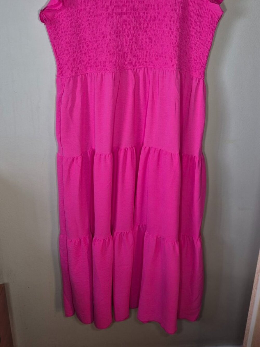 Coloody Fuchsia Pink Smocked Tiered Maxi Dress Flutter Sleeve Plus Size 2XL - Picture 7 of 13